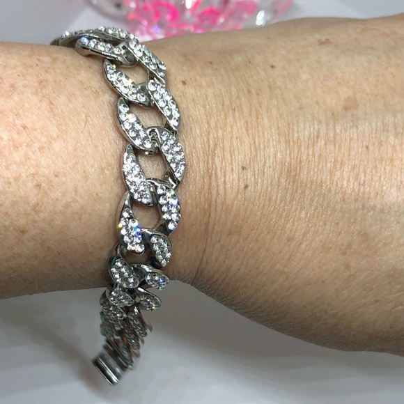 Silver Cuban Link Bracelet with CZ’s - Picture 8 of 8